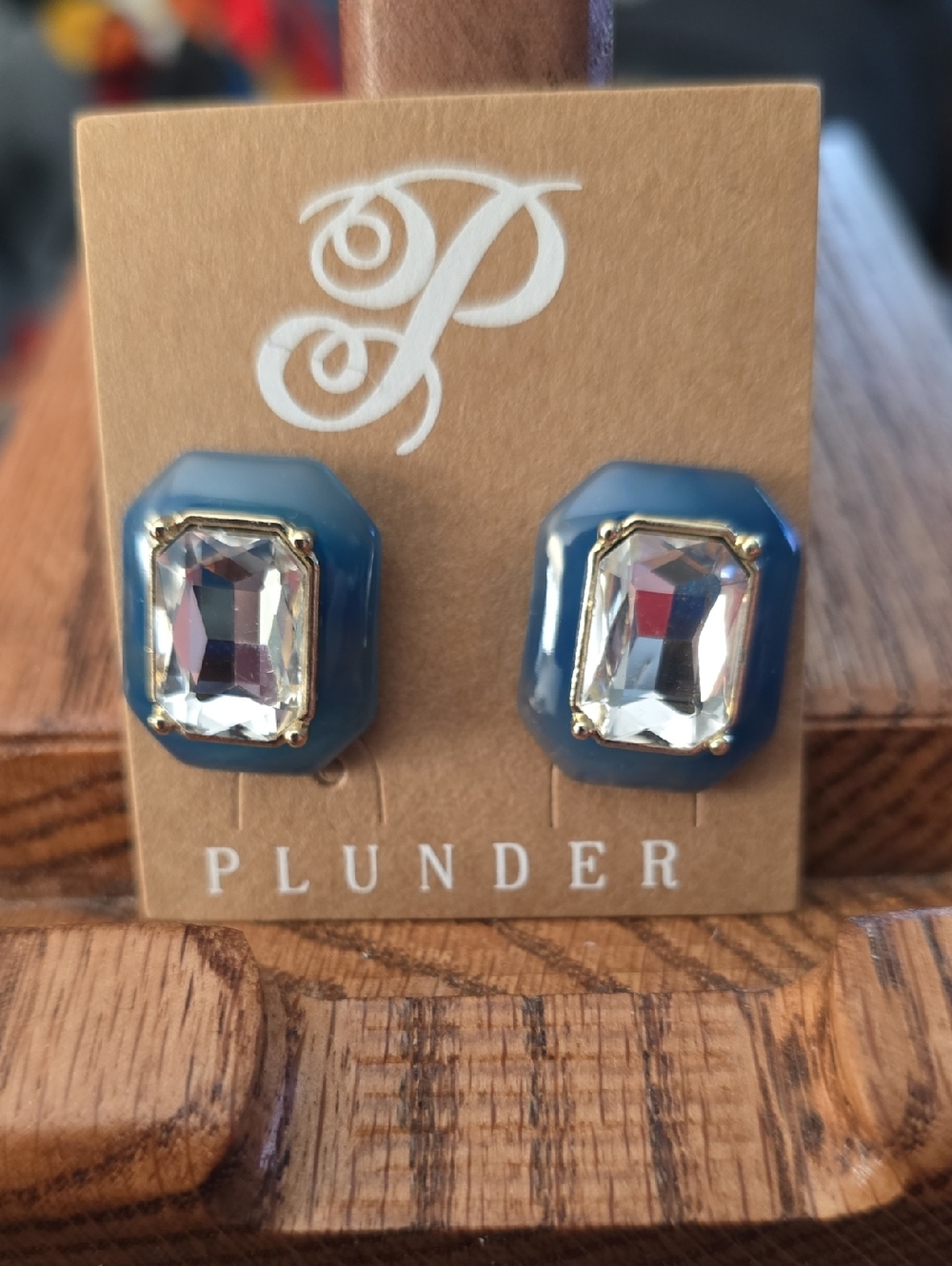Plunder Blue Teal Resin Earrings with Clear Crystal Centers
